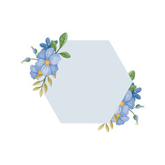 blue white flower with blue line watercolor floral square frame luxurious floral elements botanical background