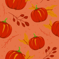 Ripe autumn pumpkins and leaves, seasonal foliage