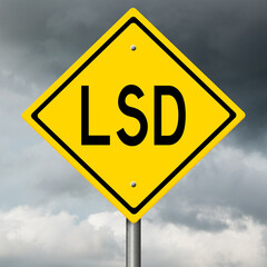 Diamond-shaped yellow highway sign with substance abuse warning