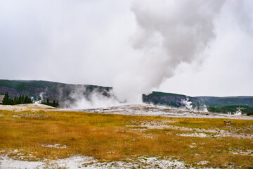Majestic geyser erupting in Yellowstone National Park
