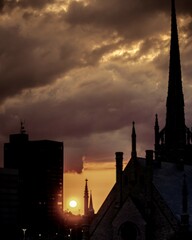 Fototapeta premium Sunset behind a city church.