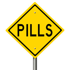 Diamond-shaped yellow highway sign with substance abuse warning