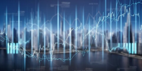 Big modern city view with internet trading graph.