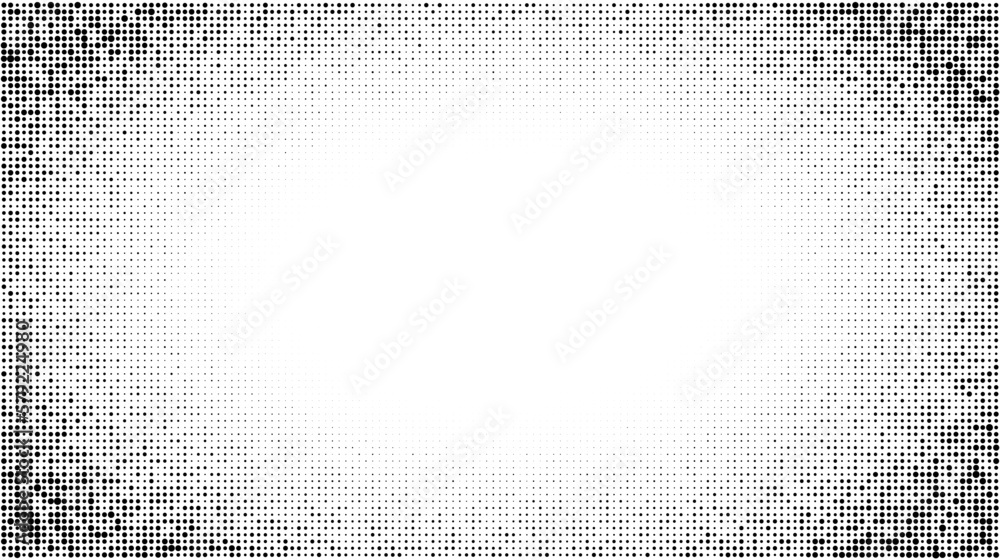 Poster halftone radial texture. comic style grain background. pop art faded textured frame. grunge sand spe