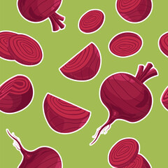 Organic beetroot vegetable, seamless patterns
