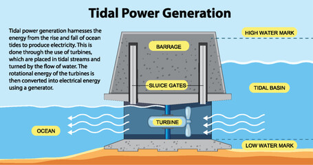Tidal Electricity Concept for Science Education - obrazy, fototapety, plakaty