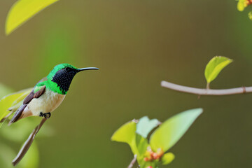 Fototapeta premium A Colorful Pretty Red Green Hummingbird Perched on a Twig Generative AI illustration