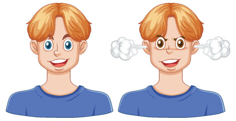 Puberty Boy with Happy and Angry Face