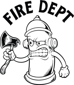 Vintage fire dept hydrant axe black and white vector illustrations for your work logo, merchandise t-shirt, stickers and label designs, poster, greeting cards advertising business company or brands