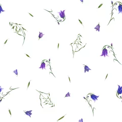 Stof per meter Vlinders Floral seamless pattern of campanula, wild oats isolated on white background. Watercolor hand drawn illustration for poster, scrapbooking, invitations, prints, wallpaper, fabric, textile, wrapping.
