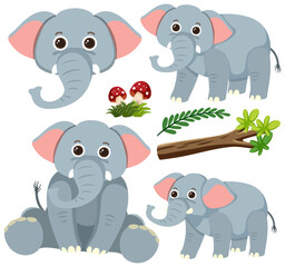 Set of cute elephant cartoon character