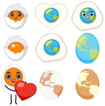 Set of eggs cartoon characters