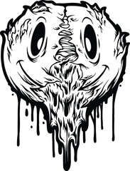 Evil melting zombie smiley emoticons monochrome vector illustrations for your work logo, merchandise t-shirt, stickers and label designs, poster, greeting cards advertising business company or brands
