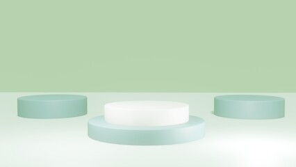 3D Render Soft Green Isolated Empty Multi Podium Minimalist Clean Display