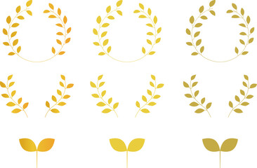 月桂樹のリースの背景イラスト　葉っぱ　ゴールド　シルエット