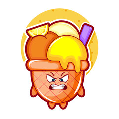 cute and little lemon ice cream character with angry face