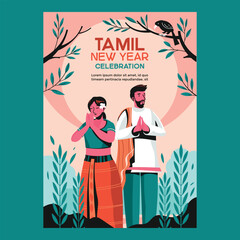 Happy Tamil New Year Poster with couple