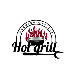 Barbecue vintage logo concept. grill tool with fire flame stamp template. Vector illustration