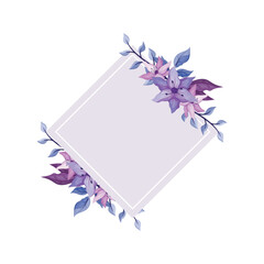 purple flower with purple line watercolor floral square frame luxurious floral elements botanical background