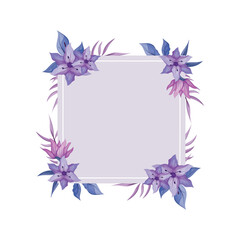 purple flower with purple line watercolor floral square frame luxurious floral elements botanical background