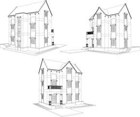 Vector sketch of a classic modern minimalist country house illustration