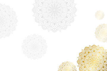 Islamic Arabic White Luxury Background with Golden Mandala pattern and Beautiful Ornament for Ramadan Kareem and Eid Mubarak