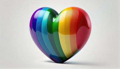Colorful pride heart, rainbow colors, glossy heart, love concept. Generative AI