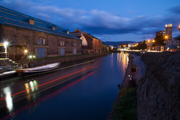 Fototapeta na wymiar Otaru Canal during twilight. Here is a famous landmark of Otaru city, Hokkaido Japan