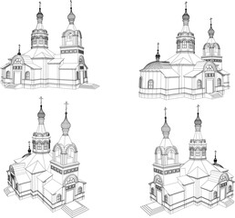 Vector sketch of holy classic old church with tower
