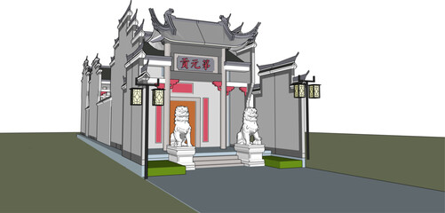 Vector sketch of traditional classical temple illustration for praying