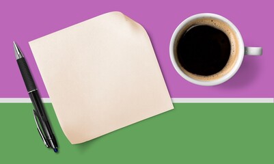 Blank napkin and aroma coffee cup on the desk