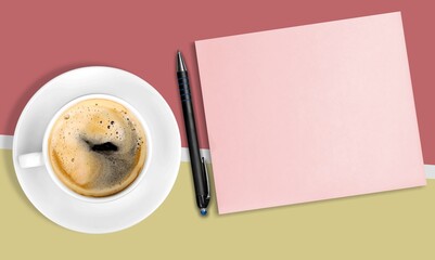 Blank napkin and aroma coffee cup on the desk
