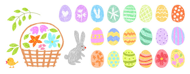 Children's drawing. Easter egg set