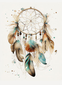 Watercolor image - dream catcher. Indian product dream catcher on a white background