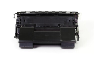 Toner cartridge black for printer isolated on white background.