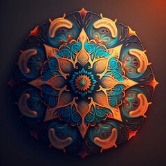 Islamic Style Ornamental Floral Mandala Shape Flower Pattern Design, Generative Ai