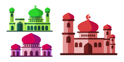 mosque vector illustration collection, use 2d flat style, modern islamic architecture. great for greeting cards, diagrams, infographics, ramadan celebrations.
