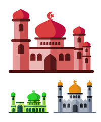 mosque vector illustration collection, use 2d flat style, modern islamic architecture. great for greeting cards, diagrams, infographics, ramadan celebrations.