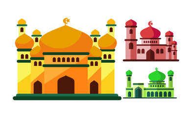 mosque vector illustration collection, use 2d flat style, modern islamic architecture. great for greeting cards, diagrams, infographics, ramadan celebrations.