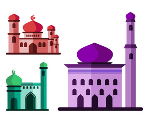 vector mosque design, with bundle illustration, modern architect concept and bright color, isolated 2d flat style. perfect for design infographics, posters, stickers, greeting cards.