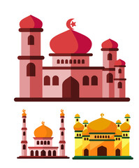 vector mosque design, with bundle illustration, modern architect concept and bright color, isolated 2d flat style. perfect for design infographics, posters, stickers, greeting cards.