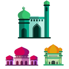 mosque illustration collection, ramadan kareem, in flat 2d style. perfect for design greeting cards, infographics, posters, diagrams. ramadan celebration.
