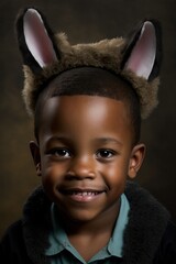 Easter Joy African American Black Kid Boy Dressed Up Bunny Ears Smiling Celebrating Holiday with Joy, Happiness generative AI
