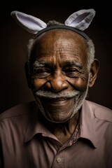 Easter Joy African American Black Elderly Man Dressed Up Bunny Ears Smiling Celebrating Holiday with Joy, Happiness generative AI