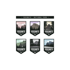 Set of Yosemite National Park logo badge emblem sticker patch vector illustration - obrazy, fototapety, plakaty