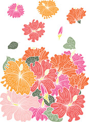Hibiscus flower vector set.Traditional Japanese flower for coloring book on white isolated background.