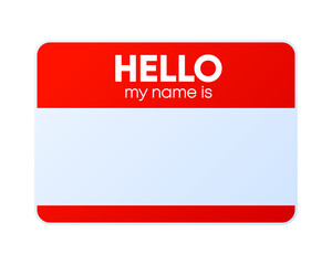 Name badge. Hello my name is. Badge with my name tag. Paper card for identification man. Template for registration on conference. Vector illustration.