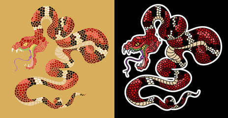 snake cobra tattoo style Cobra vector. king Cobra snake with mouth open.Snake cobra illustration.Traditonal Japanese culture for coloring book on white background.