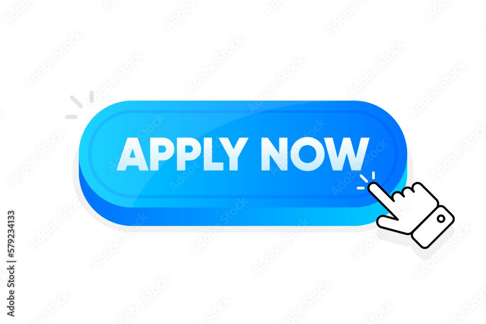 Poster apply now button. 3d button. click button with text apply now. vector illustration.