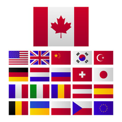 Set of flags of different countries. Template to use. independent states. Vector illustration.